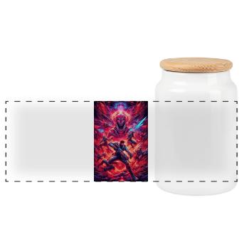 Front de bataille spatial néon - Boîte à biscuits avec couvercle en bois - blanc - Devant