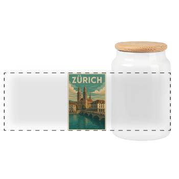 Zurich Retro Cityscape - Panoramic Cookie Jar with Wooden Lid - white - Front