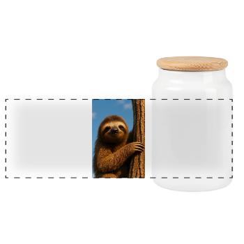 Sunlit sloth tree - Panoramic Cookie Jar with Wooden Lid - white - Front