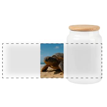 Tortue sur la plage sous le soleil - Boîte à biscuits avec couvercle en bois - blanc - Devant