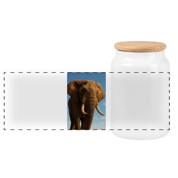 Elephant in close-up with sunshine - Panoramic Cookie Jar with Wooden Lid - white - Front
