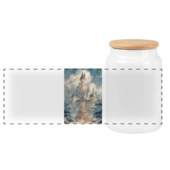 Snowy Celestial Castle - Panoramic Cookie Jar with Wooden Lid - white - Front