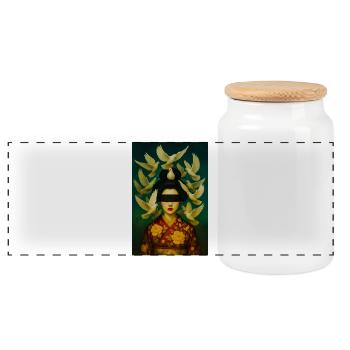 Geishas avec Dove Halo - Boîte à biscuits avec couvercle en bois - blanc - Devant