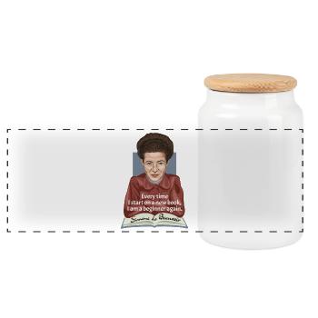 Simone de Beauvoir - Panoramic Cookie Jar with Wooden Lid - white - Front