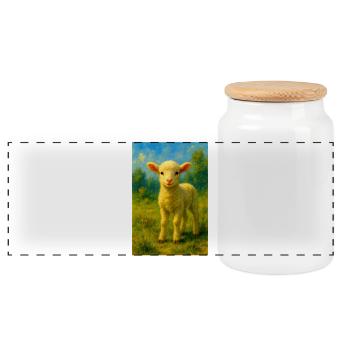 Lamb in pastel sunshine - Panoramic Cookie Jar with Wooden Lid - white - Front
