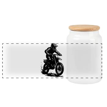 Motif amusant de motocross - Boîte à biscuits avec couvercle en bois - blanc - Devant