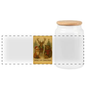 Weihnachtsfreunde: Reh, Fuchs und Bär - Panorama Keksdose mit Holzdeckel - Weiß - Vorne