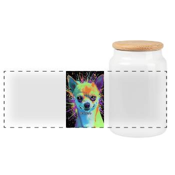 Chihuahua Pop-Art Bunt  - Panorama Keksdose mit Holzdeckel - Weiß - Vorne