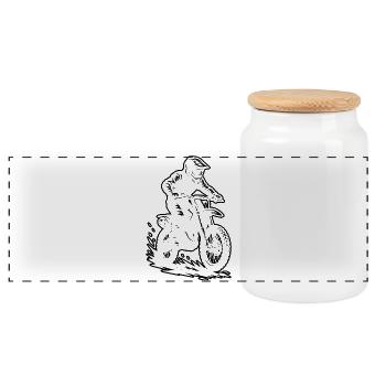 Classic motocross motif - Panoramic Cookie Jar with Wooden Lid - white - Front