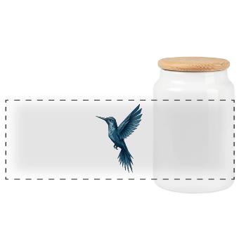 Geometric Blue Hummingbird - Panoramic Cookie Jar with Wooden Lid - white - Front