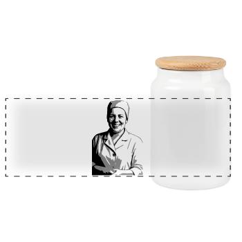 Smiling Nurse Mom 1970 - Panoramic Cookie Jar with Wooden Lid - white - Front