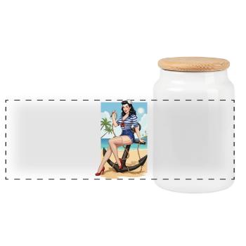 Strandsegler-Pinup - Panorama Keksdose mit Holzdeckel - Weiß - Vorne