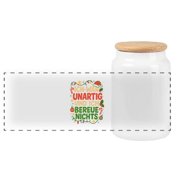 Naughty at Christmas: Don't regret anything - Panoramic Cookie Jar with Wooden Lid - white - Front