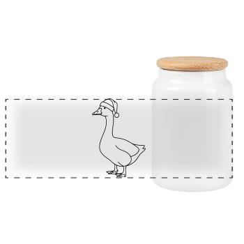 Goose with Santa Hat – Christmas Line Art - Panoramic Cookie Jar with Wooden Lid - white - Front