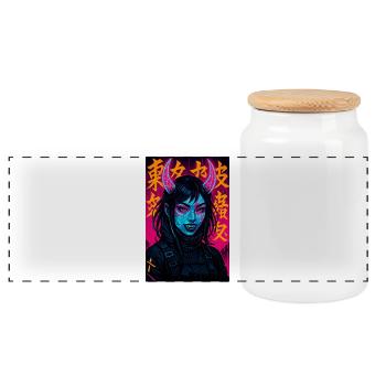 Cyberpunk Demon Girl Oni Girl Y2K Synthwave Art - Boîte à biscuits avec couvercle en bois - blanc - Devant