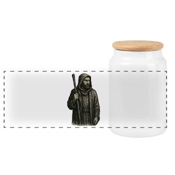 Mystic Shepherd – Dark Vintage Illustration - Panoramic Cookie Jar with Wooden Lid - white - Front