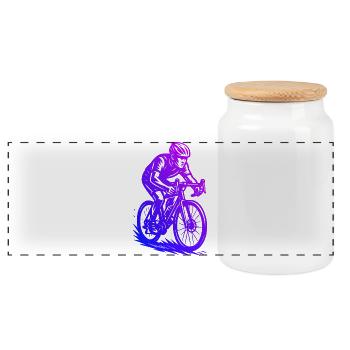 Motif minimaliste du vélo de route - Boîte à biscuits avec couvercle en bois - blanc - Devant