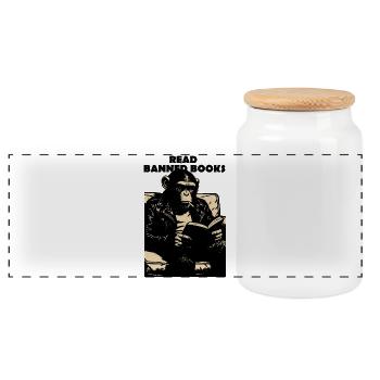 Read Banned Books Chimp - Panoramic Cookie Jar with Wooden Lid - white - Front