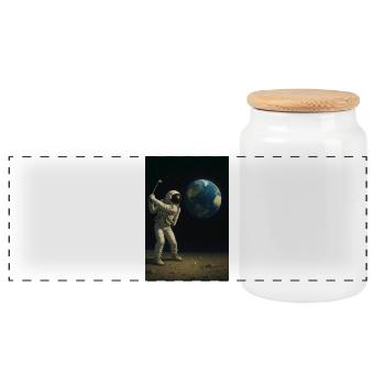 Astronaut Golf sur la Lune - Boîte à biscuits avec couvercle en bois - blanc - Devant