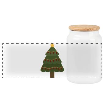Sapin de Noël douillet avec guirlandes lumineuses - Boîte à biscuits avec couvercle en bois - blanc - Devant