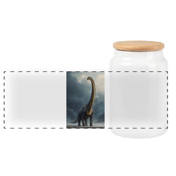 Dawn Sauropod im Nebel - Panorama Keksdose mit Holzdeckel - Weiß - Vorne