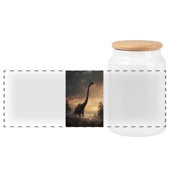 Brachiosaurus at Sunset Forest - Panoramic Cookie Jar with Wooden Lid - white - Front