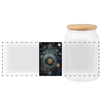 Cosmic Gearwork Clock Nebula - Panoramic Cookie Jar with Wooden Lid - white - Front