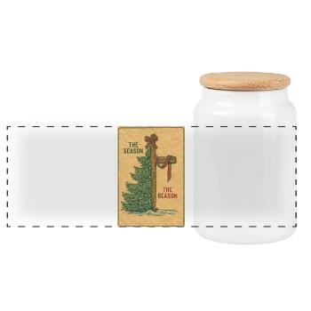 Die Jahreszeit: Der Grund, Vintage-Weihnachtschristlich. - Panorama Keksdose mit Holzdeckel - Weiß - Vorne