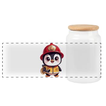 Drôle de Rire des Enfants Pompiers Pengouins - Boîte à biscuits avec couvercle en bois - blanc - Devant
