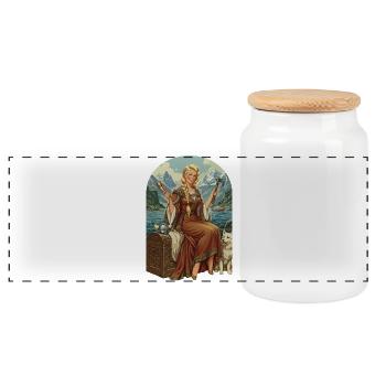 Norwegian woman with dog - Panoramic Cookie Jar with Wooden Lid - white - Front