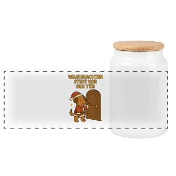 Christmas is just around the corner – Christmas Dog - Panoramic Cookie Jar with Wooden Lid - white - Front