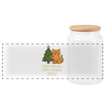Mon sapin. Mes règles. Miaou. – Humour félin - Boîte à biscuits avec couvercle en bois - blanc - Devant