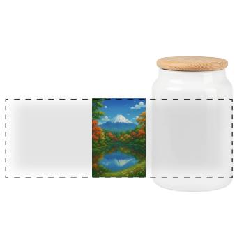 Mount Fuji near Autumn - Panoramic Cookie Jar with Wooden Lid - white - Front