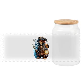 Piratenaffe mit Laterne und Schwert - Panorama Keksdose mit Holzdeckel - Weiß - Vorne