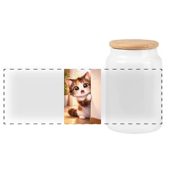 Kitten Peek in the Door Frame - Panoramic Cookie Jar with Wooden Lid - white - Front