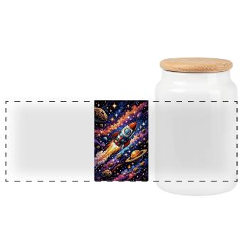 Rocket flight through cosmos - Panoramic Cookie Jar with Wooden Lid - white - Front
