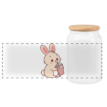 Pastel Bubble Tea Bunny - Panorama Keksdose mit Holzdeckel - Weiß - Vorne