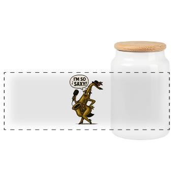 Chanteur de saxophone avec microphone - Boîte à biscuits avec couvercle en bois - blanc - Devant
