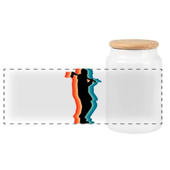 Retro Logging Worker Lumberjack Axe Silhouette Gif - Panoramic Cookie Jar with Wooden Lid - white - Front