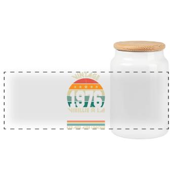 1976 – Vintage – Exemplaire unique - Boîte à biscuits avec couvercle en bois - blanc - Devant