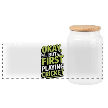 Drôle de cricket : Jeu de cricket vintage - Boîte à biscuits avec couvercle en bois - blanc - Devant