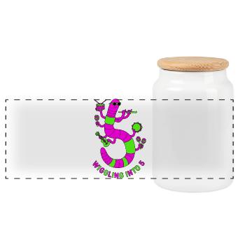 Wiggling Into 5 Musical Caterpillar - Panoramic Cookie Jar with Wooden Lid - white - Front