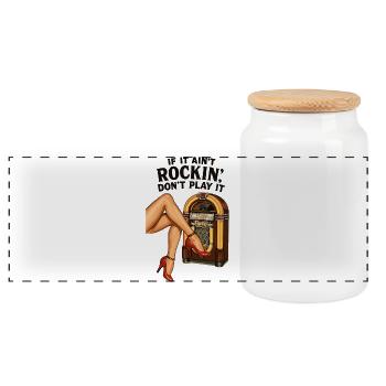 Rockabilly 50s Heels Pin Up Legs Jukebox Retro - Panoramic Cookie Jar with Wooden Lid - white - Front