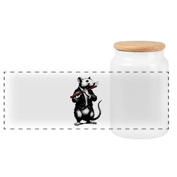 Rat en smoking avec roseau de flûte rouge - Boîte à biscuits avec couvercle en bois - blanc - Devant