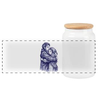 Amants | Blue Hug Couple Sketch - Boîte à biscuits avec couvercle en bois - blanc - Devant