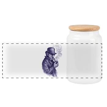 Pipe Smoker Detective in the Shadows - Panoramic Cookie Jar with Wooden Lid - white - Front