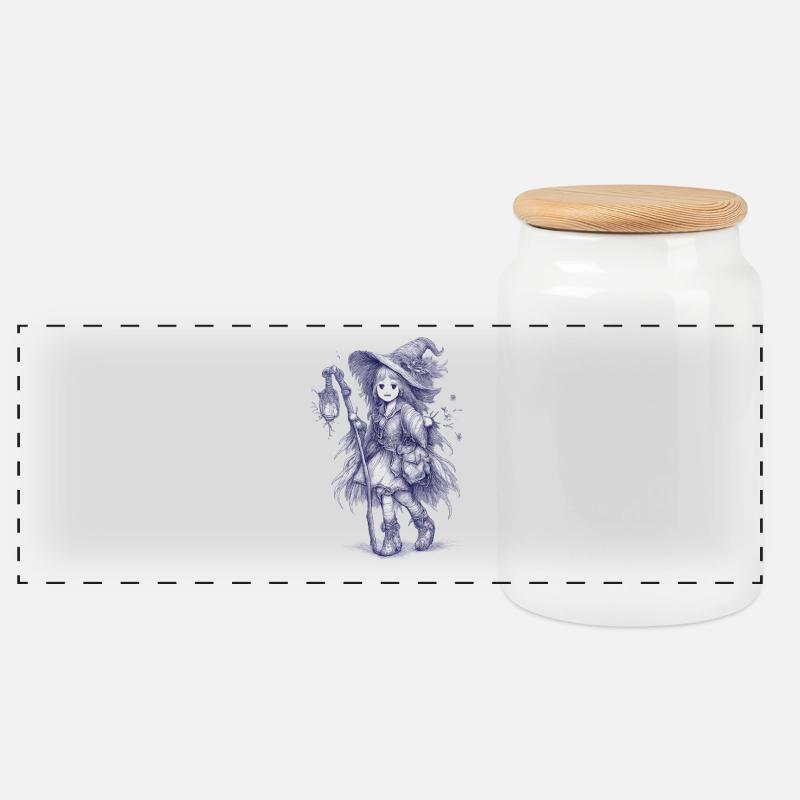 Strega della Foresta con la Lanterna - Biscottiera con coperchio in legno - bianco