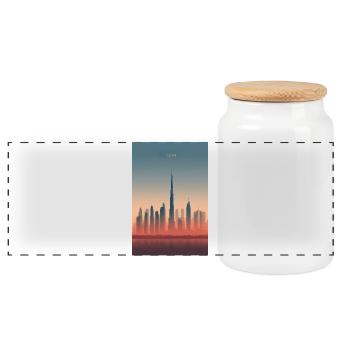 Dubai Skyline in Pastel Hues - Panoramic Cookie Jar with Wooden Lid - white - Front