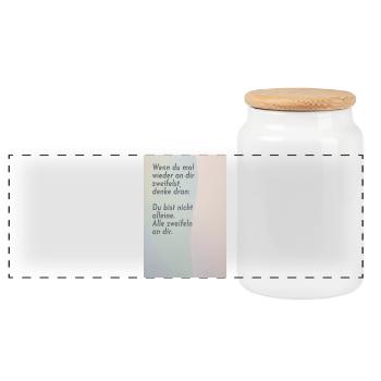 If you doubt yourself – everyone does - Panoramic Cookie Jar with Wooden Lid - white - Front