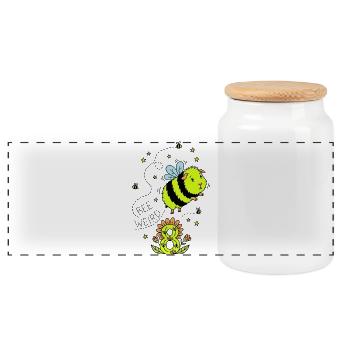 Bee Weird 8th Birthday Guinea Pig Bee - Panoramic Cookie Jar with Wooden Lid - white - Front